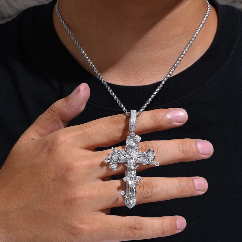 Iced Out Ornate Cross Pendant Necklace, image 7