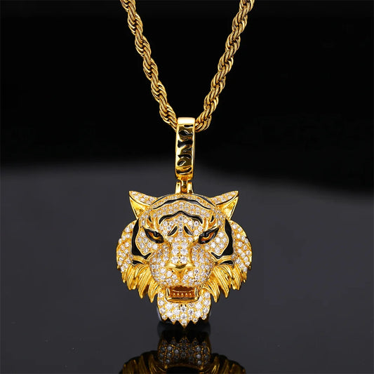 Iced Out Tiger Head Pendant Necklace for Men, image 3