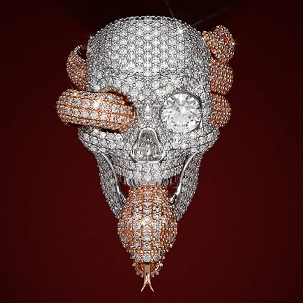 Iced Out Skull and Snake Ring for Men, image 4