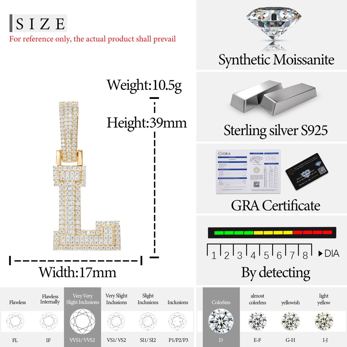 Moissanite Initial Pendant for Men, image 10
