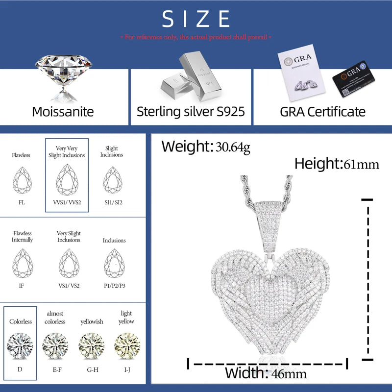 Iced Out Winged Heart Pendant Necklace, image 3
