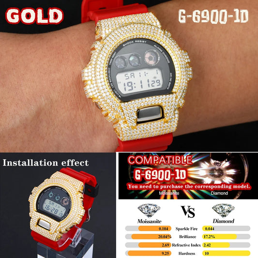 Iced Out Moissanite Watch Case for Casio G-Shock DW-6900, image 8