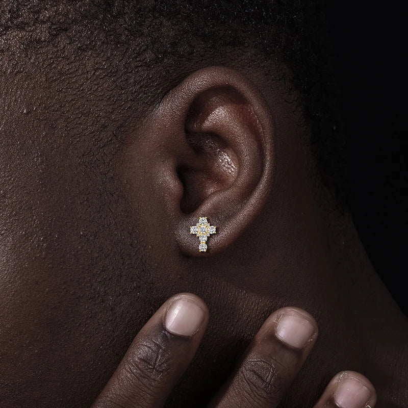 Iced Out Cross Stud Earrings for Men, image 8