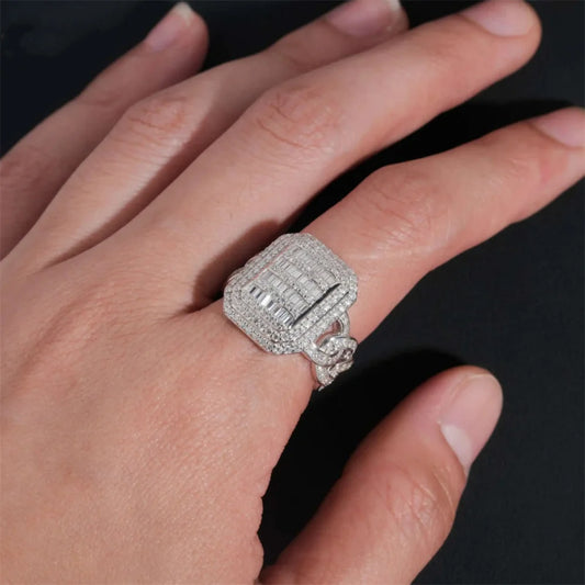 Iced Out Cuban Link Signet Ring for Men, image 2