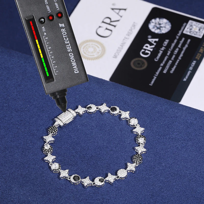 Iced Out Star and Moon Link Bracelet, image 3