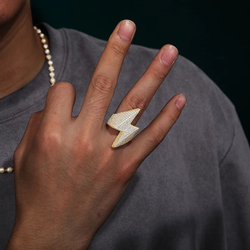 Iced Out Lightning Bolt Ring for Men, image 4