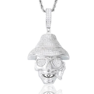 Iced Out Moissanite Smoking Skull Pendant Necklace for Men