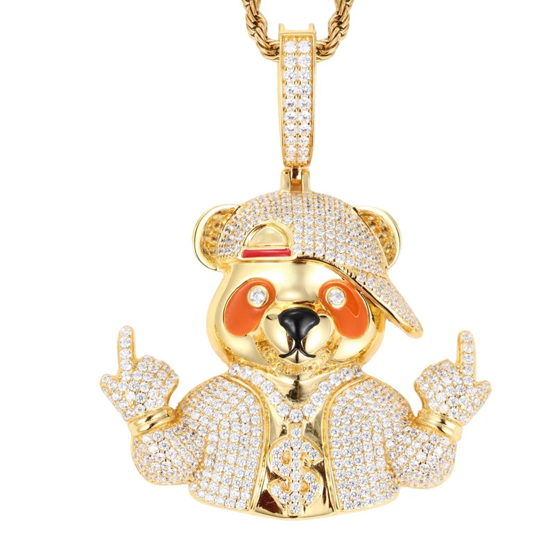 Iced Out Bear Pendant Necklace for Men, image 8