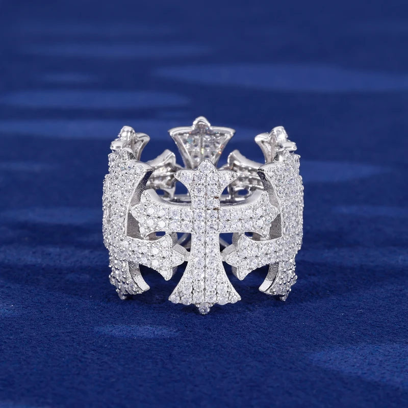 Iced Out Cross and Crown Wide Band Ring for Men, image 6