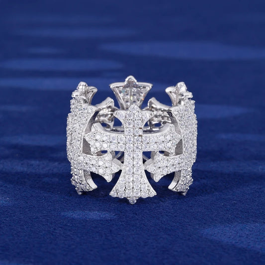 Iced Out Cross and Crown Wide Band Ring for Men, image 6