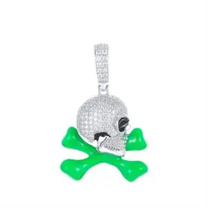 Glow in the Dark Enamel Skull and Crossbones Pendant Necklace for Men