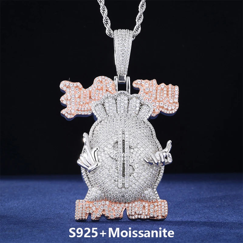 Iced Out Money Bag Pendant Necklace for Men, image 8