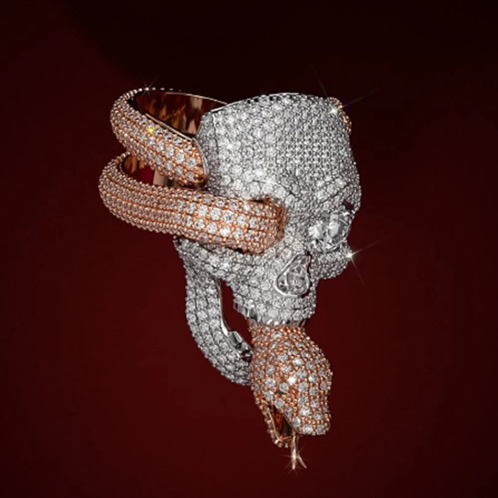 Iced Out Skull and Snake Ring for Men, image 5