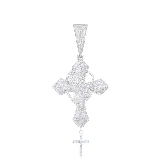Iced Out Moissanite Praying Hands Cross Pendant Necklace for Men, image 2