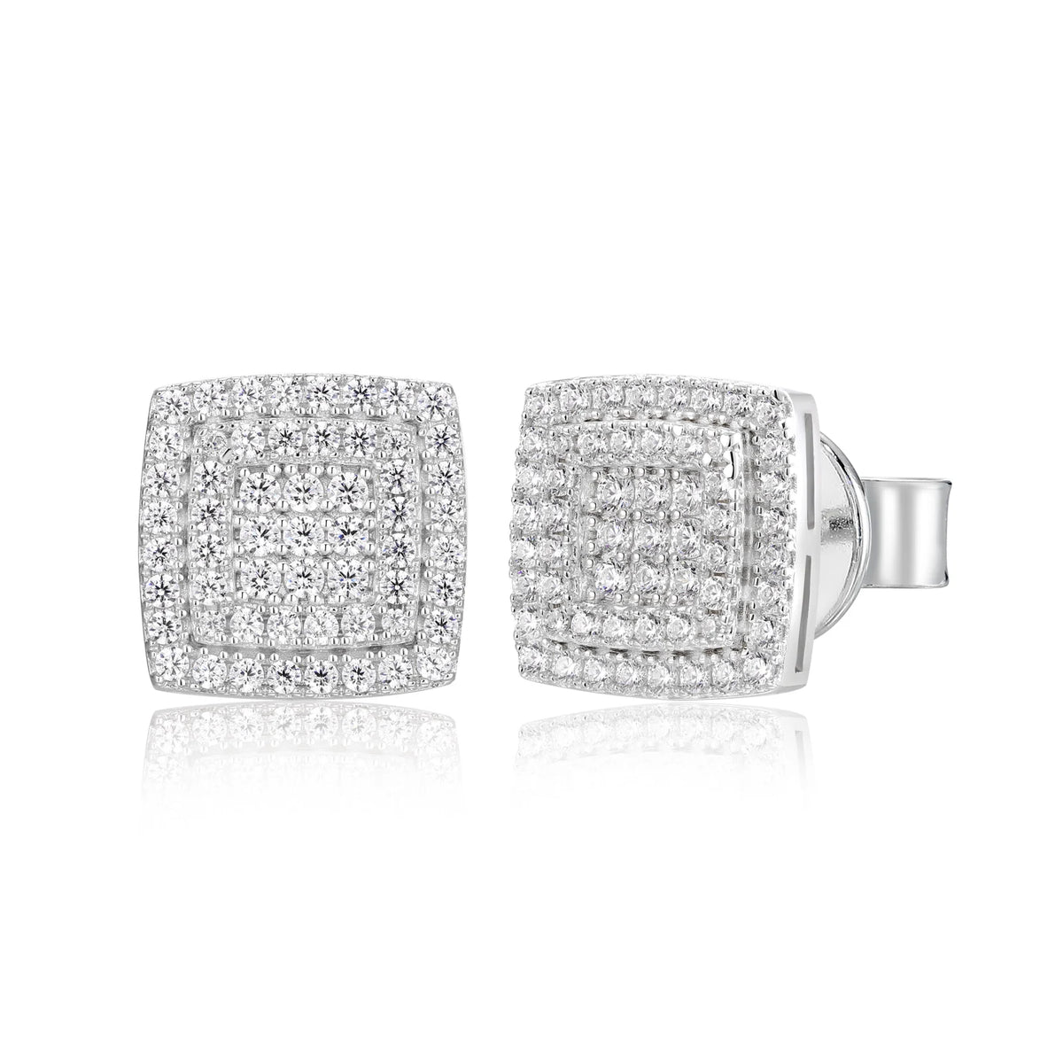 Iced Out Moissanite Triple Layer Square Stud Earrings for Men, image 2