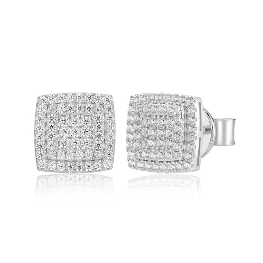 Iced Out Moissanite Triple Layer Square Stud Earrings for Men, image 2