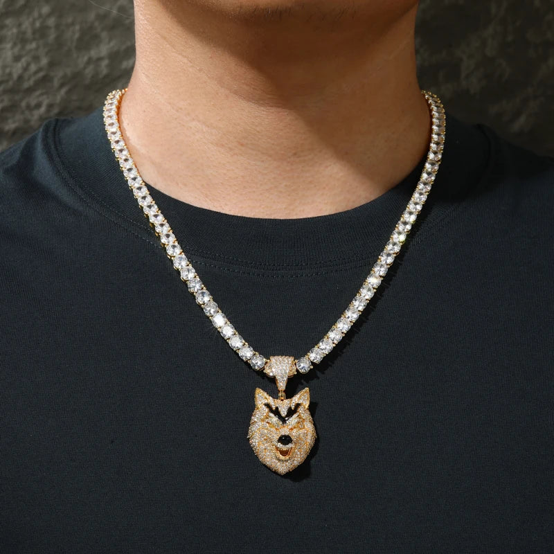 Iced Out 3D Wolf Head Pendant Necklace for Men, image 6