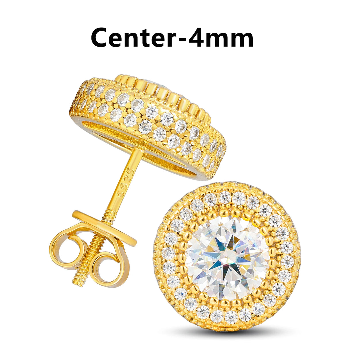 Moissanite Halo and Cluster Stud Earrings for Men, image 8