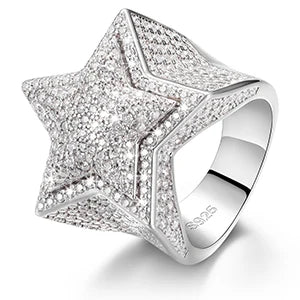 Iced Out Moissanite Star Ring for Men