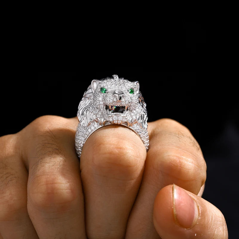 Iced Out Lion Head Ring for Men, image 6