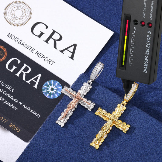 Iced Out Two Tone Cross Pendant Necklace for Men, image 3