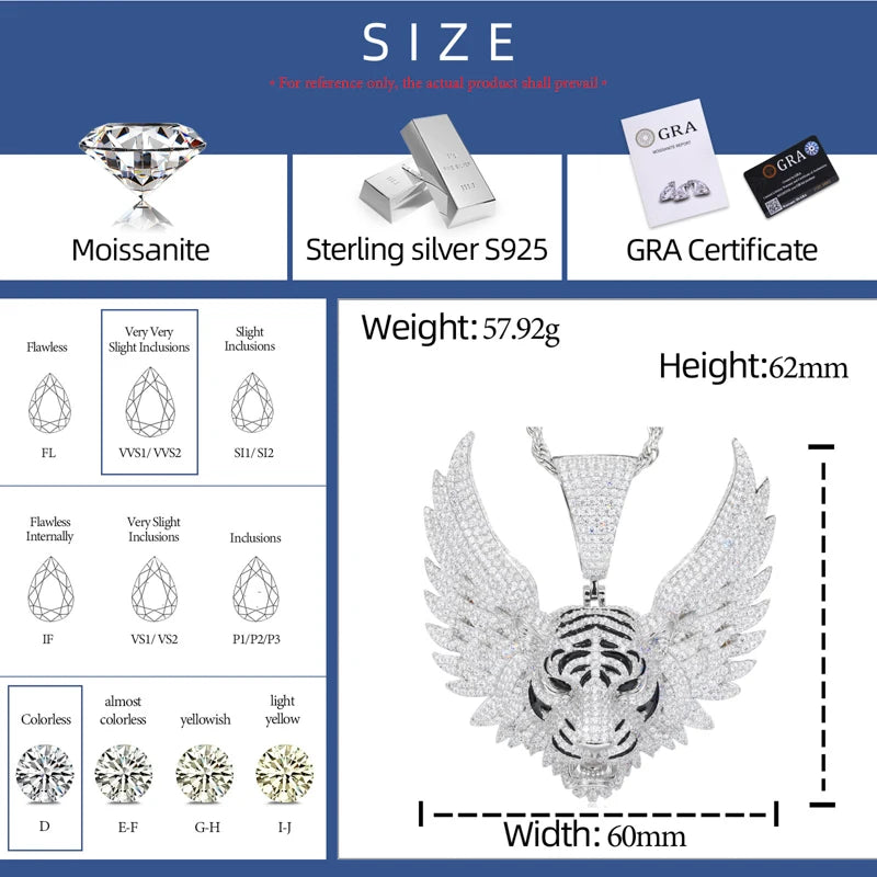 Iced Out Winged Tiger Head Pendant Necklace for Men, image 3