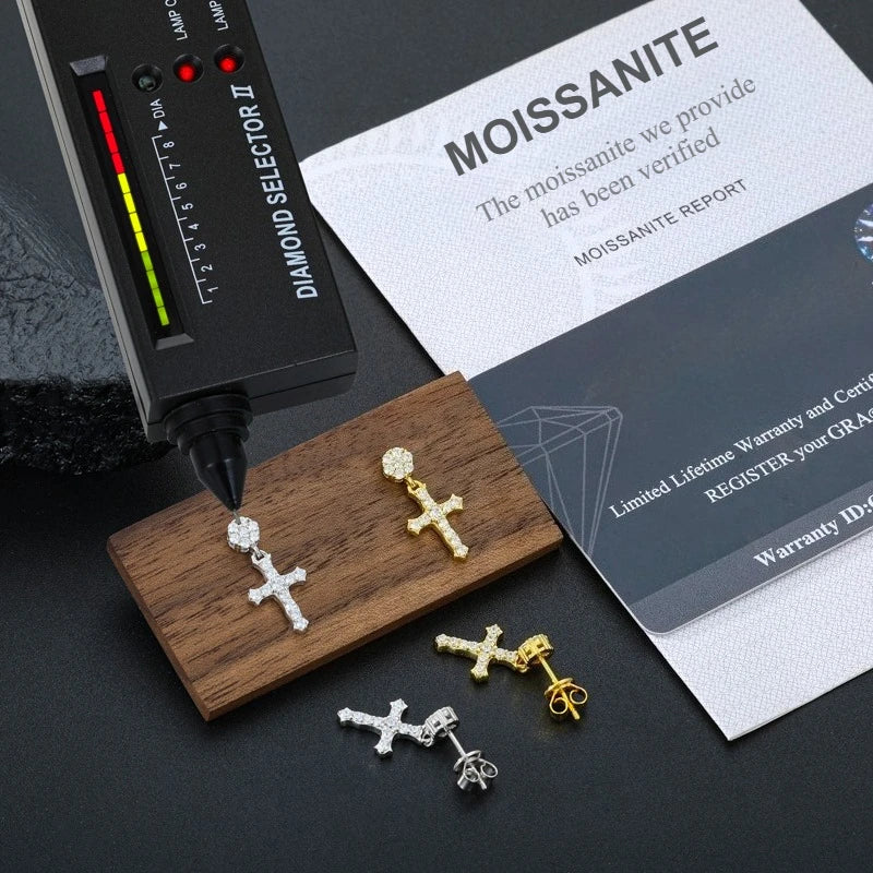 Moissanite Cross or Square Cluster Stud Earrings, image 6