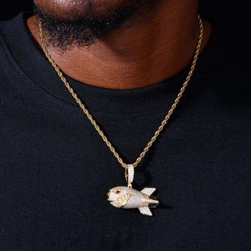 Iced Out Shark Pendant Necklace for Men, image 7