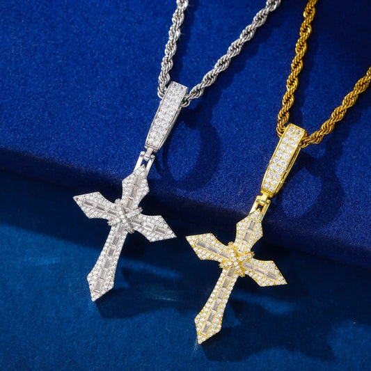 Iced Out Baguette Cross Pendant Necklace for Men, image 5