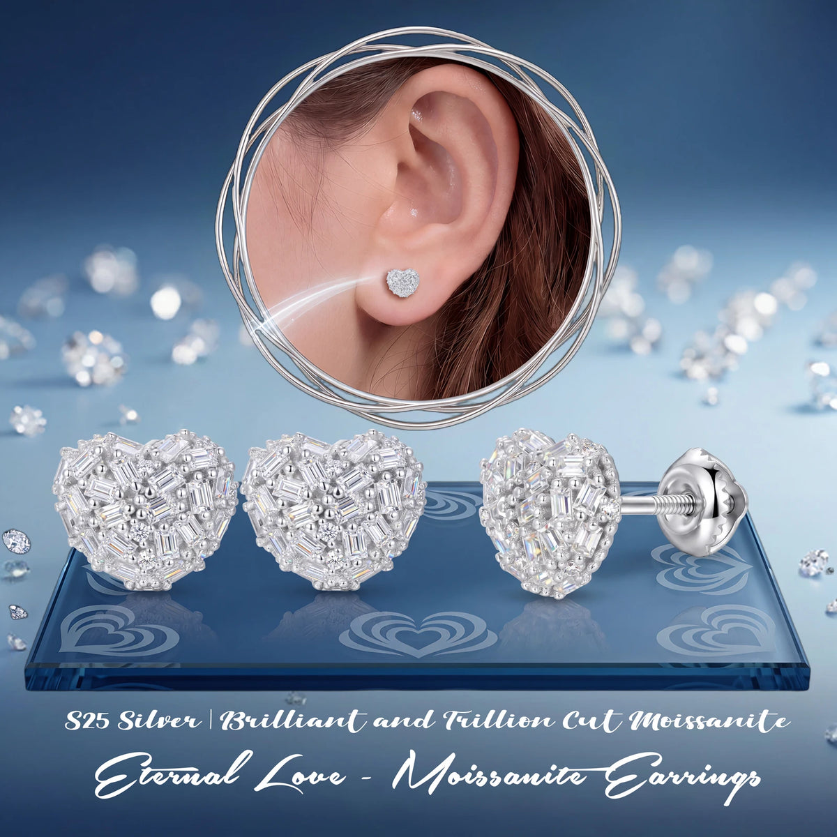 Moissanite Pave Heart Stud Earrings, image 7