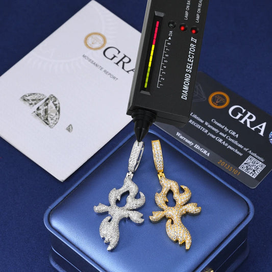 Iced Out Flame Cross Pendant Necklace for Men, image 3