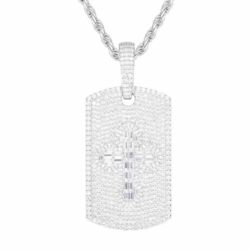 Iced Out Dog Tag Pendant Necklace for Men, image 8