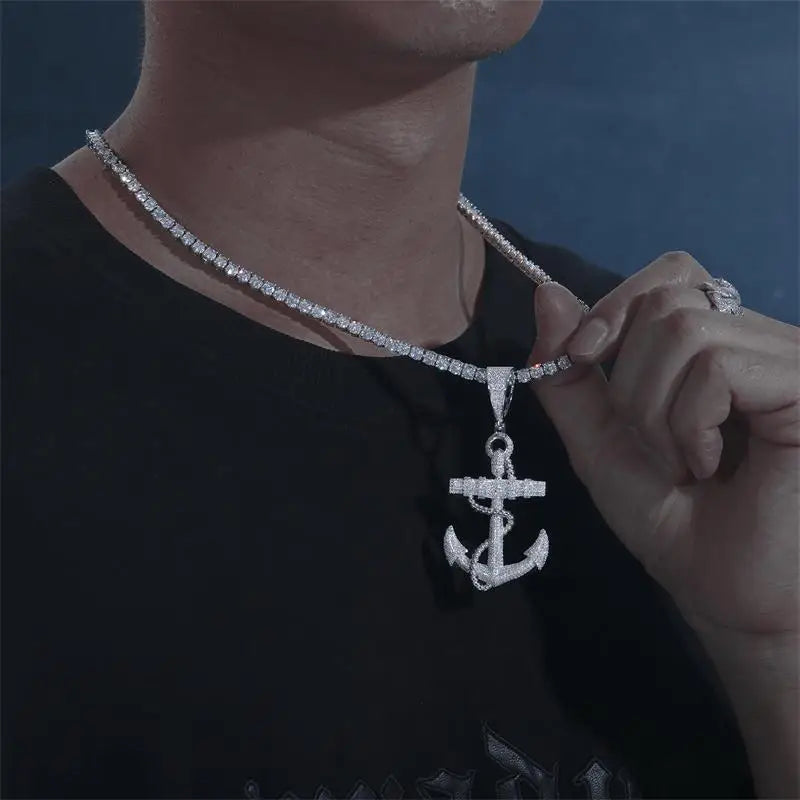 Iced Out Anchor Pendant Necklace for Men, image 7