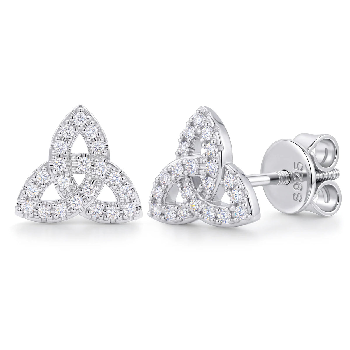 Iced Out Moissanite Celtic Trinity Knot Stud Earrings, image 2