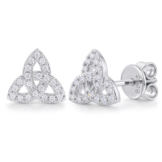 Iced Out Moissanite Celtic Trinity Knot Stud Earrings, image 2