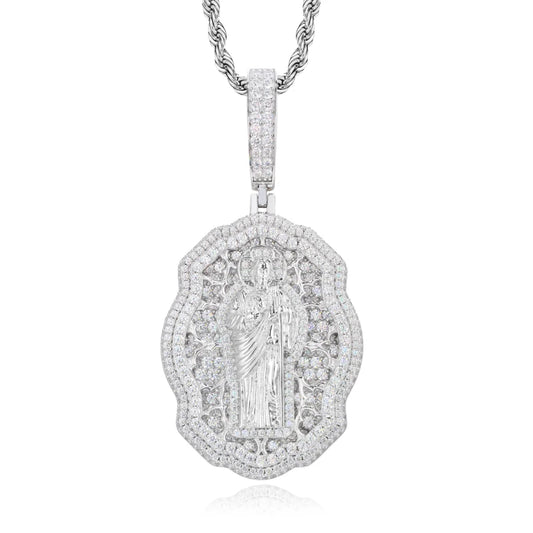 Iced Out Jesus Medallion Pendant Necklace for Men