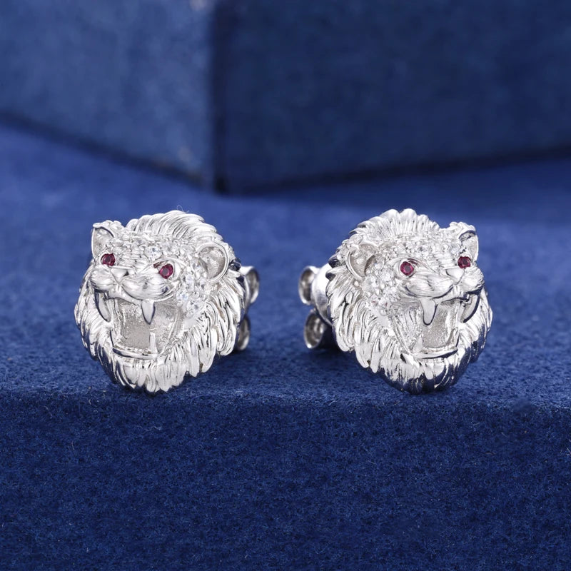 Moissanite Lion Head Stud Earrings for Men, image 4