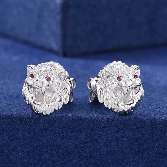 Moissanite Lion Head Stud Earrings for Men, image 4