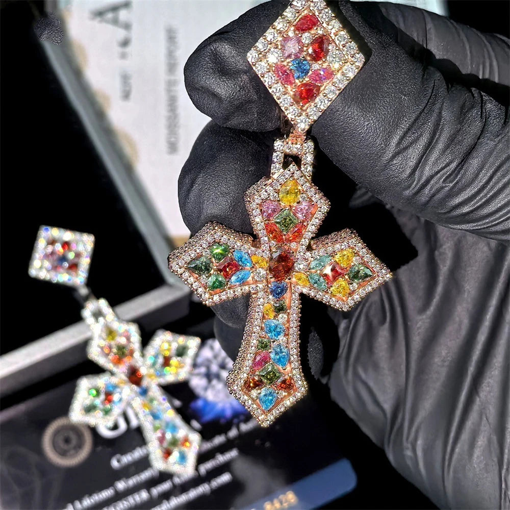 Colourful or Silver Moissanite Cross Pendant for Men, image 5
