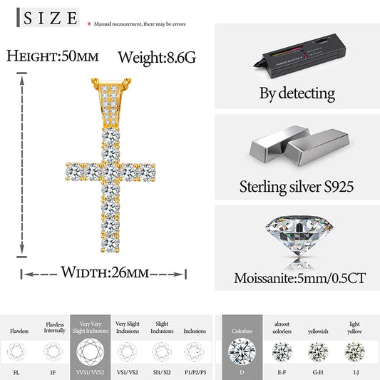 5mm Moissanite Cross Pendant Necklace for Men, image 5