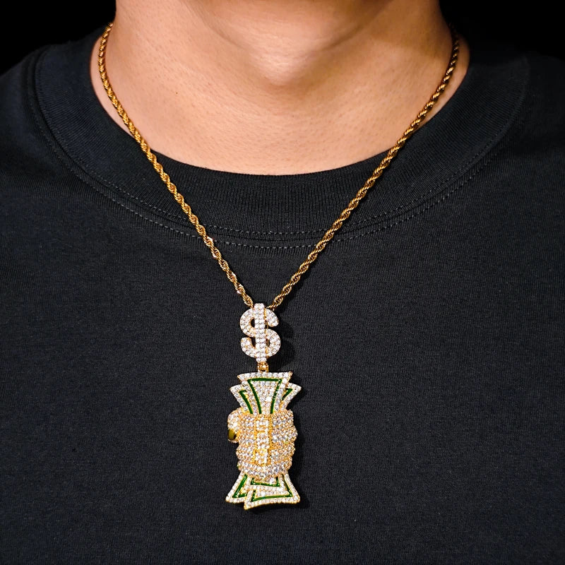 Iced Out Money Pendant Necklace for Men, image 7