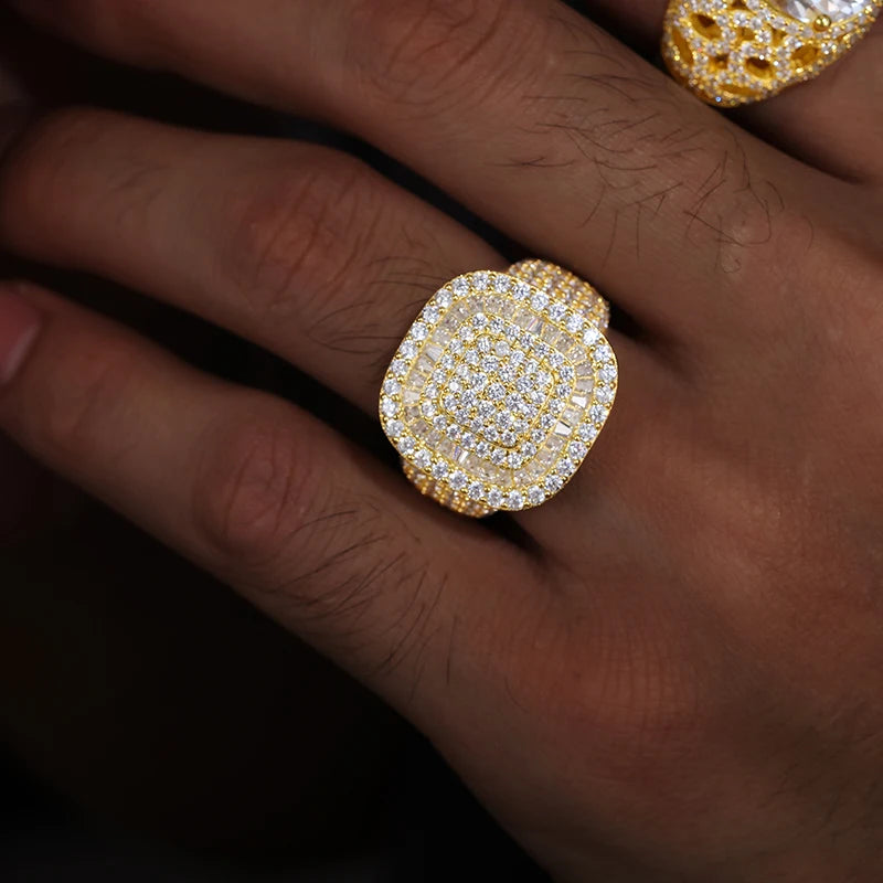 Iced Out Cushion Signet Ring for Men, image 5