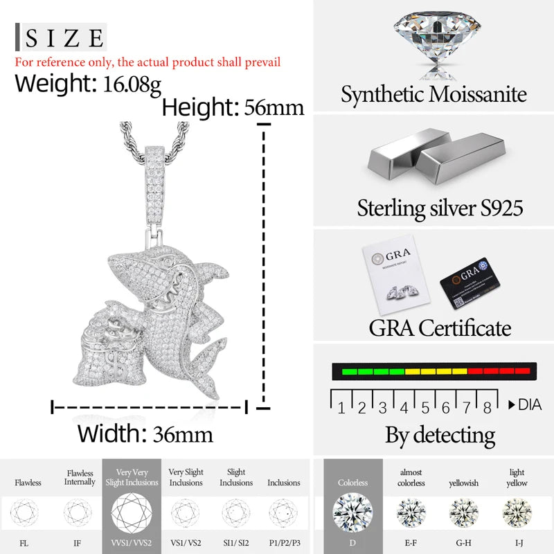 Iced Out Shark Pendant Necklace for Men, image 7
