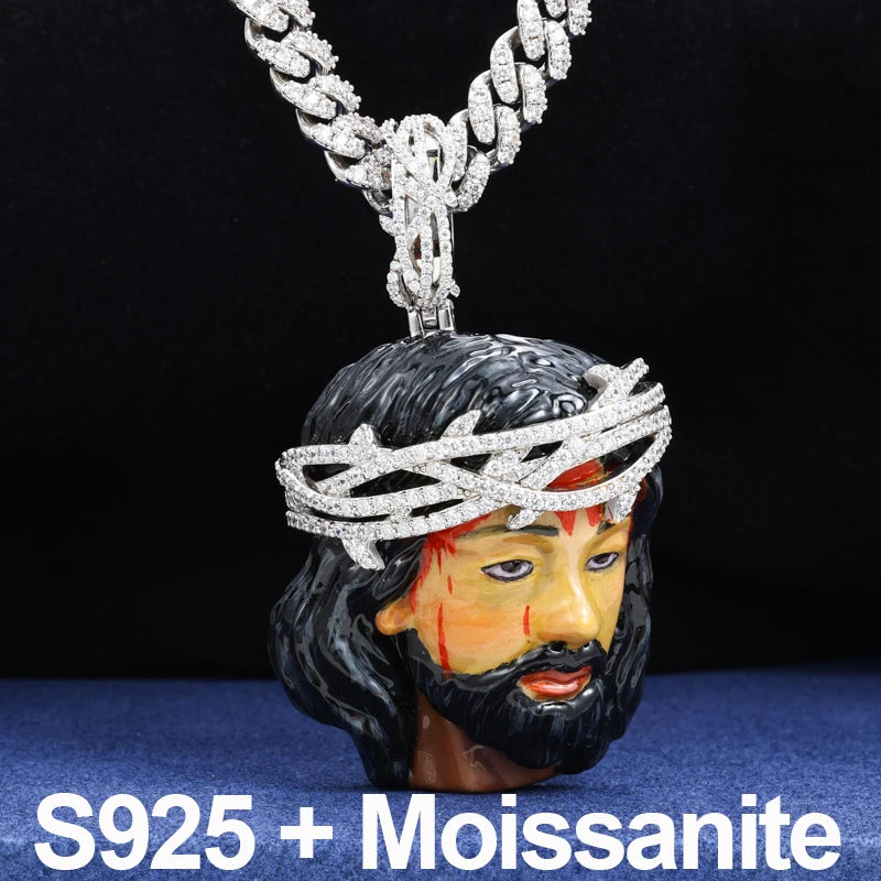 Enamel Jesus Head Pendant Necklace for Men, image 6