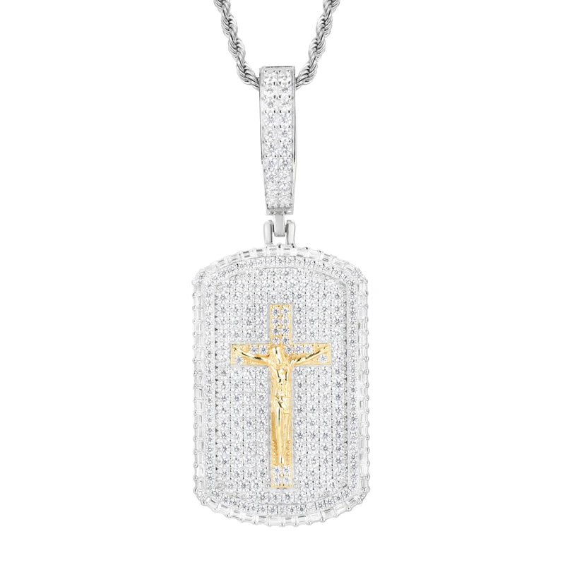 Iced Out Moissanite Jesus Dog Tag Pendant Necklace for Men, image 9