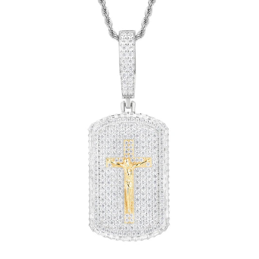 Iced Out Moissanite Jesus Dog Tag Pendant Necklace for Men, image 9