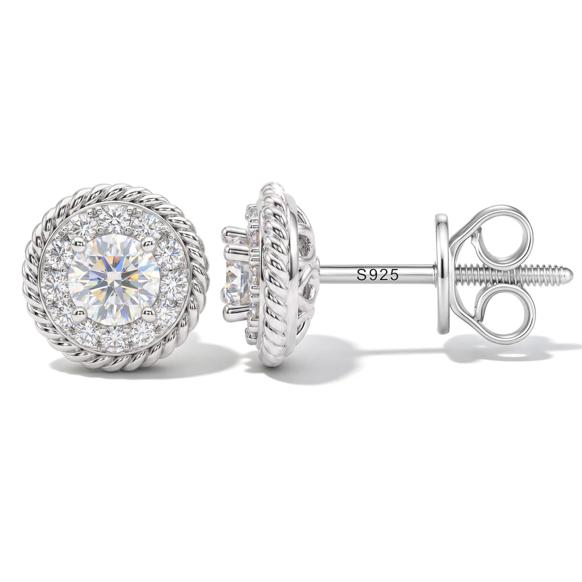 7mm Round Cut Moissanite Halo Stud Earrings, image 2