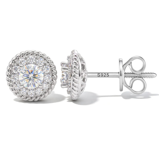 7mm Round Cut Moissanite Halo Stud Earrings, image 2