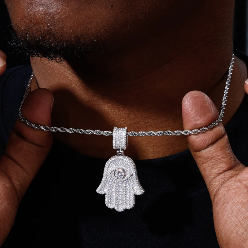 Iced Out Hamsa Pendant Necklace for Men, image 6