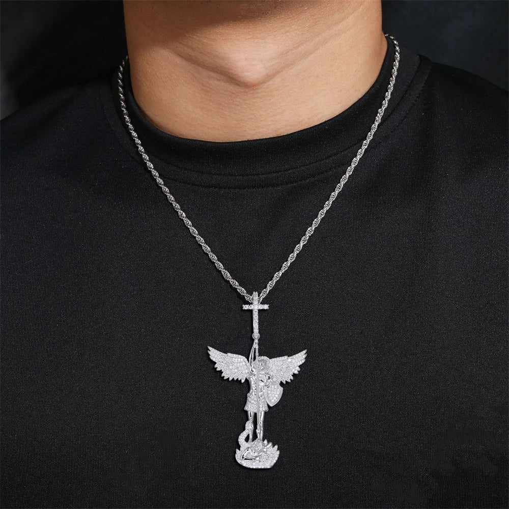 Iced Out Angel Pendant Necklace for Men, image 3